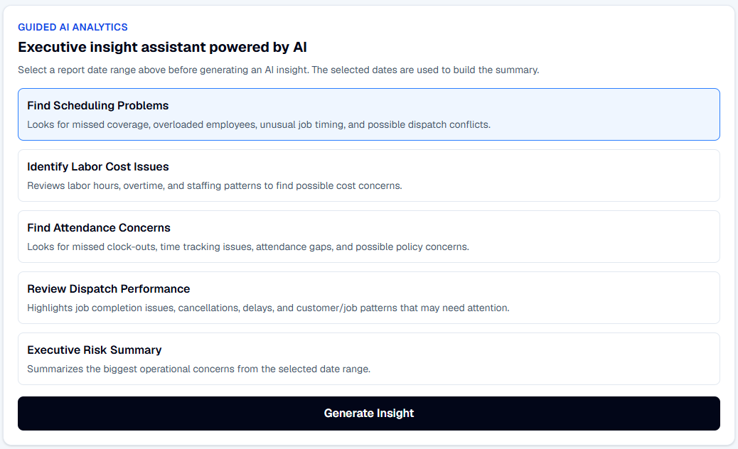 Guided AI analytics dashboard